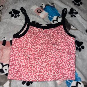 Pink leopard print crop top with small black bow
